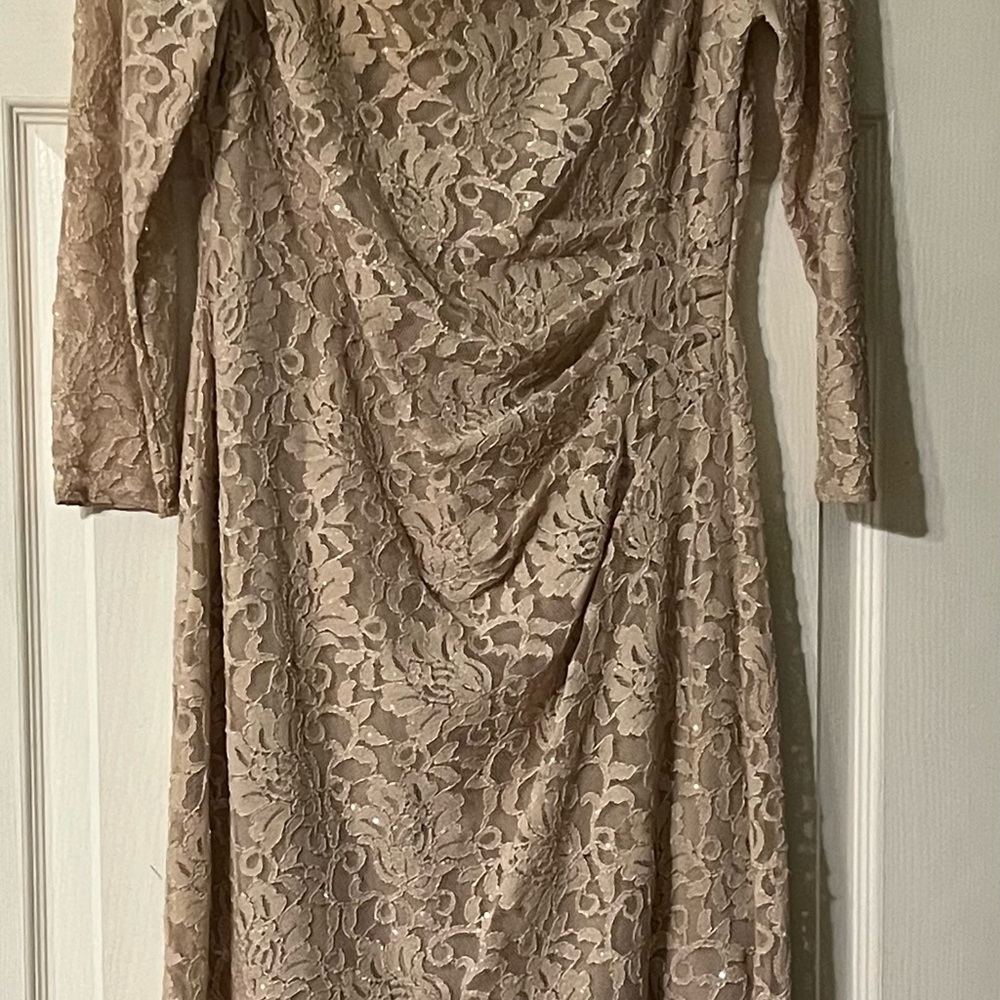 Jessica Howard Lace Long Sleeve Dress in Beige